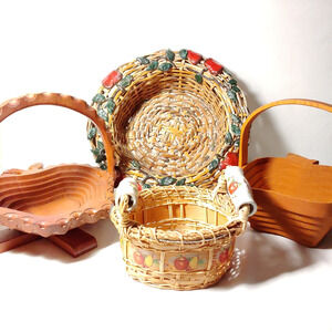 Apple Kitchen Decor Lot of 4 Baskets Wood Wicker Country Farm Design